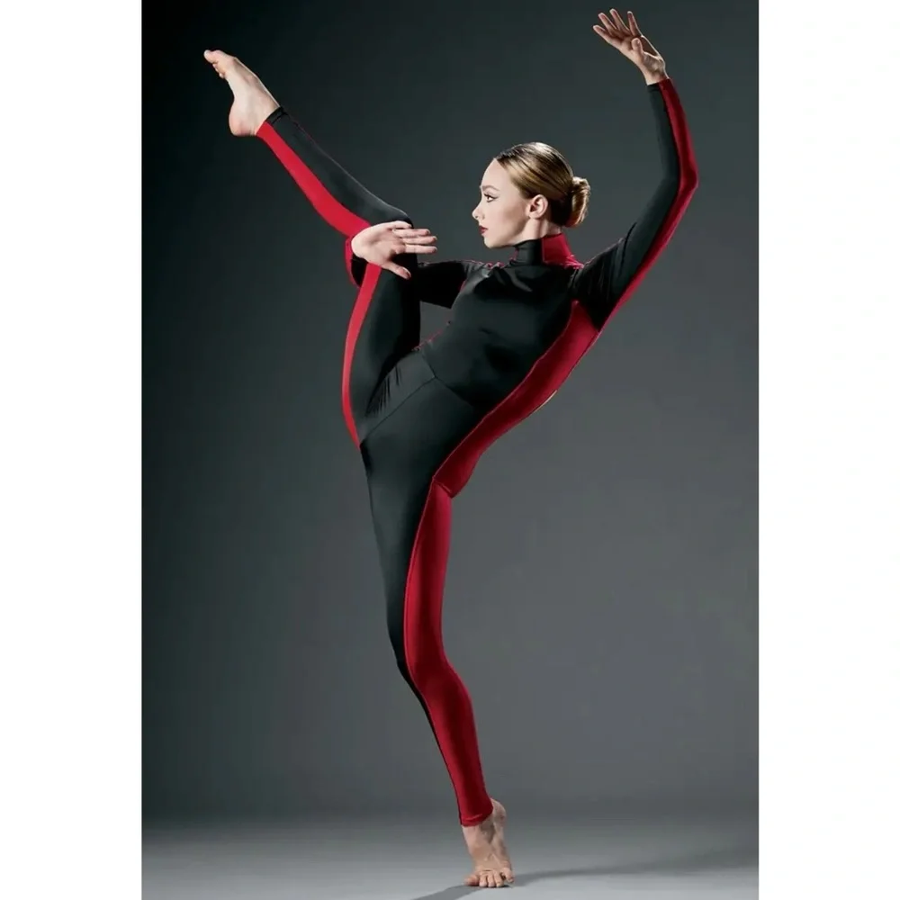 Weissman Black Red Two Tone Unitard MC LC Jazz Dance Costume